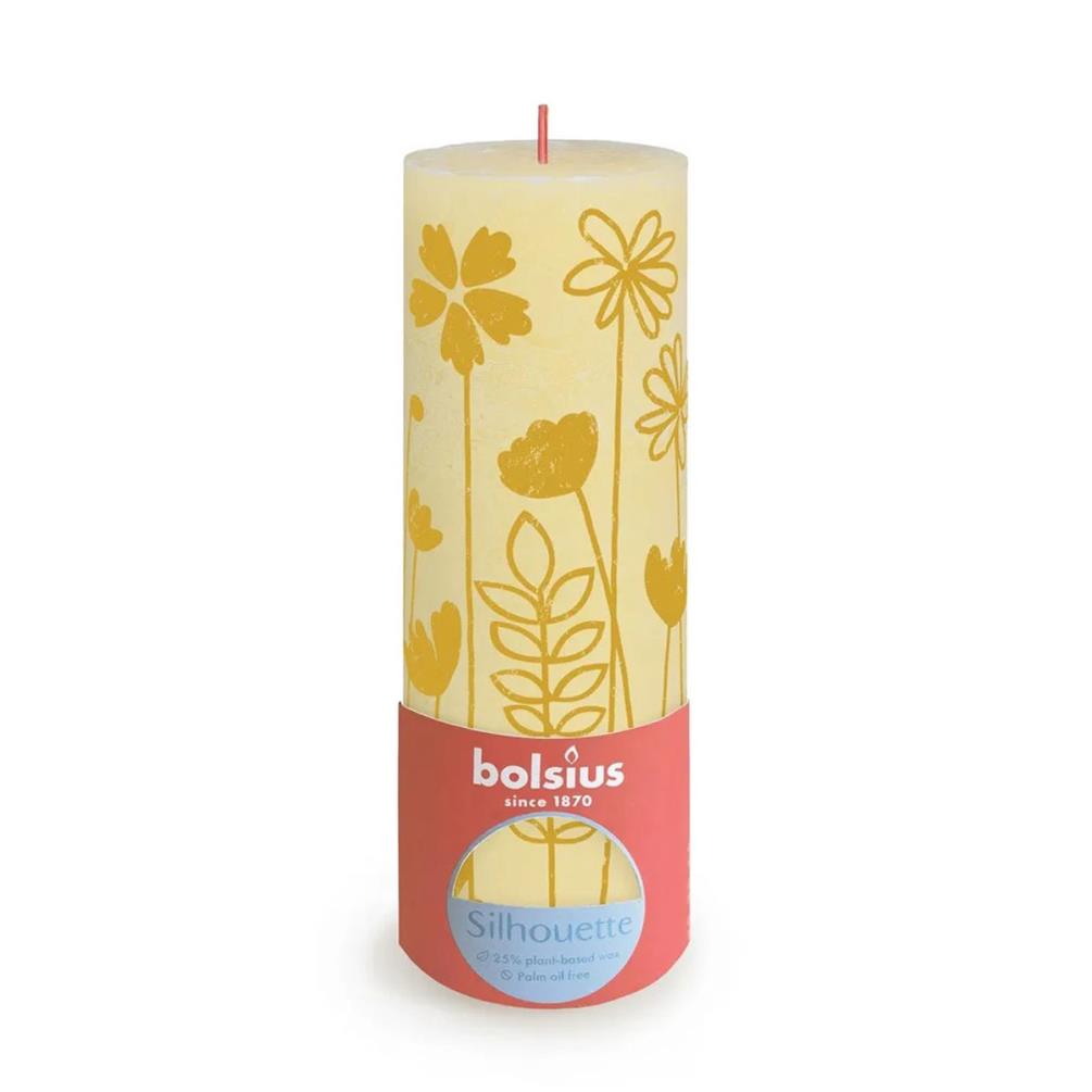 Bolsius Butter Yellow Rustic Silhouette Pillar Candle  19cm x 7cm £9.89